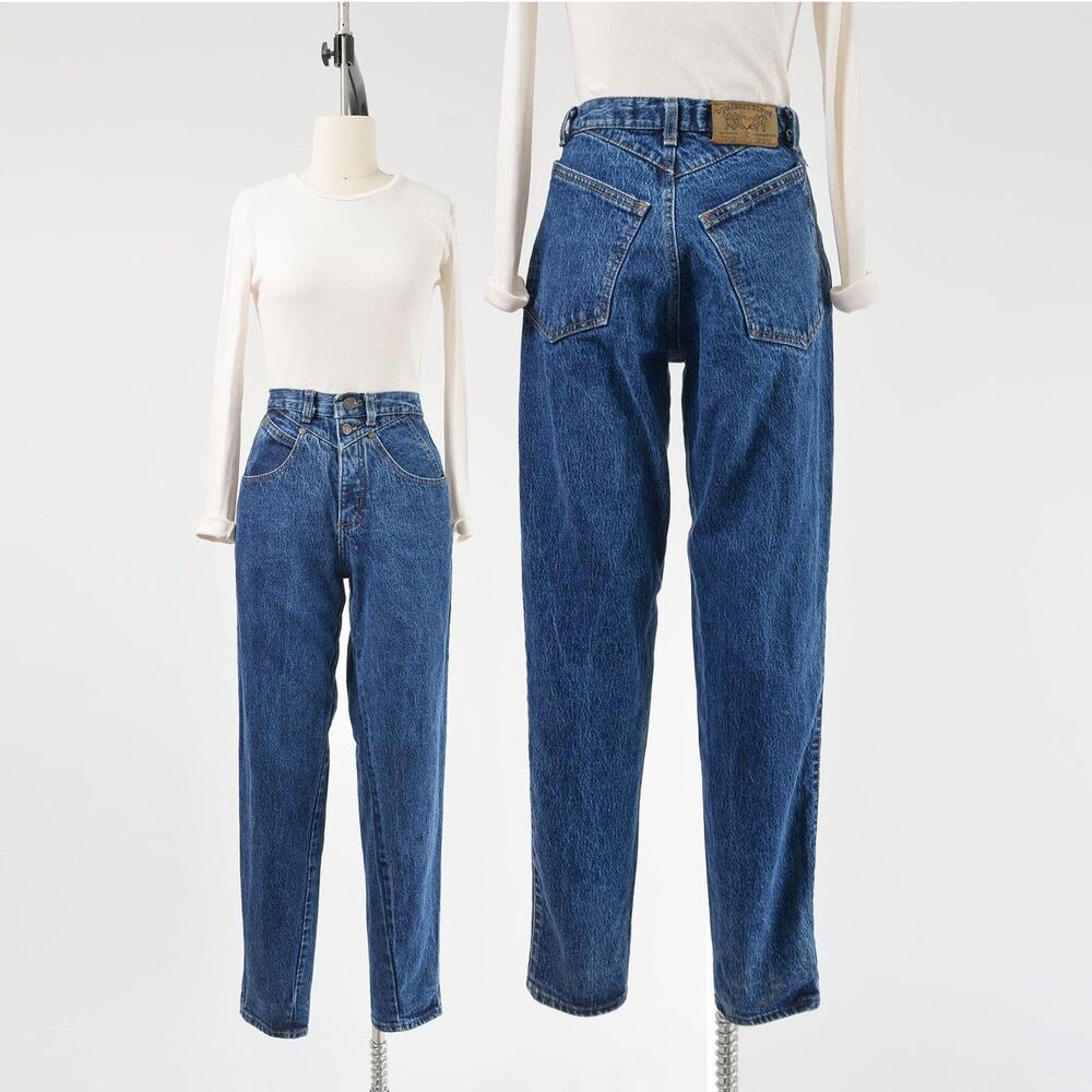 Vintage 80s Dark Wash Acid Wash Mom Jeans High Waisted V-Yoke Denim Western 27